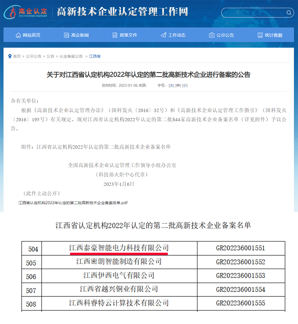 科技展宏“兔”｜九游会老哥智能电气江西电力科技公司荣获“高新技术企业”认定(图1)
